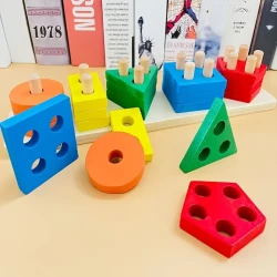 Wooden Stacking & Sorting Toys - Color & Shape Recognition