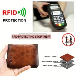 1pc Genuine Leather Rfid Blocking Wallets