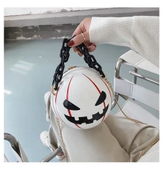 Halloween Cartoon Pumpkin Ball Handbags With Chain Personality Creative Funny Shoulder Bags For Kids Women