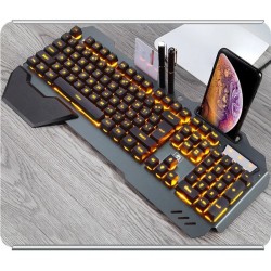 Ergonomic Wired Gaming Keyboard with RGB Backlight and Phone Holder