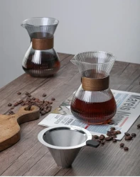 Hand-washed Glass Striped Coffee Pot Household With Filter Filter Cup Suit