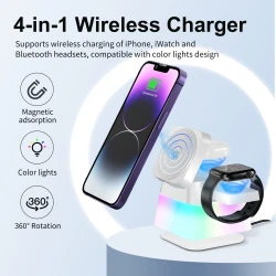 4 In 1 Rotatable Colorful Lighting Wireless Charger Stand For Phone 15 14 13 12 Pro Max 8 7 Holder Magnetic Fast Charging Station