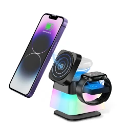 4 In 1 Rotatable Colorful Lighting Wireless Charger Stand For Phone 15 14 13 12 Pro Max 8 7 Holder Magnetic Fast Charging Station