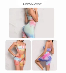 Seamless Sport Set Women Two Piece 2PCS Tie Dye Crop Bra Shorts Workout Outfit Fitness Wear Running Gym Female Yoga Sets Clothes