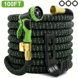 100ft Expandable Garden Hose - Thickened Flexible Water Hose with 10 Function Nozzle and 3/4" Leakproof Brass Connectors