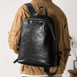 Vintage Style Waterproof Cowhide Men's Backpack - Trendy Retro Leather Bag for Travel and Commute