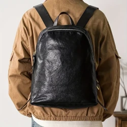 Vintage Style Waterproof Cowhide Men's Backpack - Trendy Retro Leather Bag for Travel and Commute