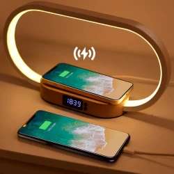 LED Desk Lamp with Wireless Charger and USB Port - Clock, Alarm, Date, Temperature Display