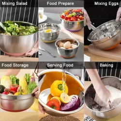 18pcs Stainless Steel Mixing Bowls Set with Airtight Lids - Non-slip Silicone Bottom