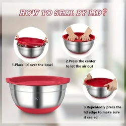 18pcs Stainless Steel Mixing Bowls Set with Airtight Lids - Non-slip Silicone Bottom