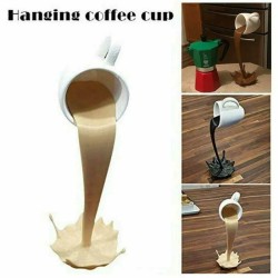 Floating Coffee Cup Sculpture Pouring Spilling Decoration