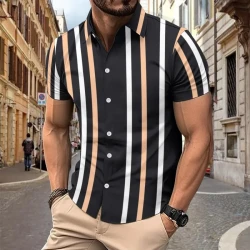 Casual Striped Printed Short Sleeve Shirt Men's Clothing