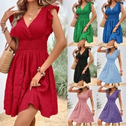 V-neck Pleated Dress European And American Style