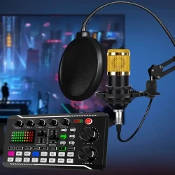 F998 Podcast Microphone Bundle - Condenser Mic with Live Sound Card Kit