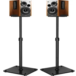 Square Base Universal Retractable Speaker Stands - Pair, Height Adjustable