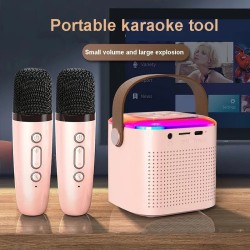 Karaoke Machine Bluetooth Speaker with 2 Wireless Mics & RGB Lights