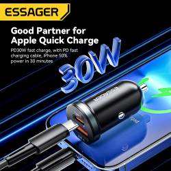 Essager 30W USB Car Charger - Quick Charge 4.0/3.0 with PD