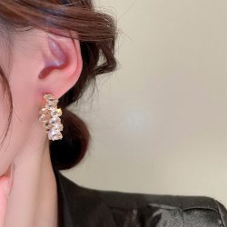 French Sweet Vintage Zircon C- Shaped Geometric Ear Ring