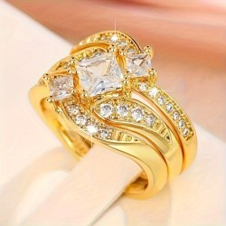 New Three-piece Set Electroplated 18K Gold Diamond-studded Ring