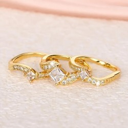 New Three-piece Set Electroplated 18K Gold Diamond-studded Ring