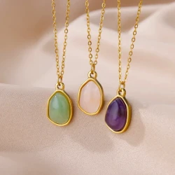 Golden Harmony Gemstone Pendant Necklace