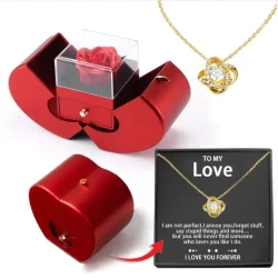 Artificial Rose Flower Box With Necklace