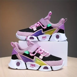 Girls Trendy Color Block Breathable Lace-up Sneakers, Children's Outdoor Non-slip Platform Running Shoes