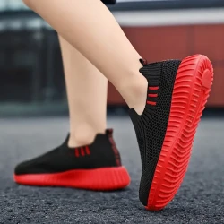 Girl's Trendy Solid Woven Knit Breathable Slip On Sock Shoes, Comfy Non Slip Casual Sneakers For Kids Outdoor Activities