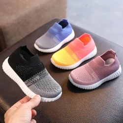 Girl's Woven Knit Breathable Slip On Sock Shoes, Comfy Soft Sole Casual Sneakers For Outdoor Activities