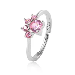 Enchanted Paws Adjustable Pink Crystal Ring