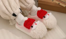 Cute Christmas Santa Claus Home Slippers Winter Warm Indoor Non-slip Floor Plush Shoes For Women