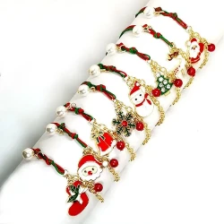 New Christmas Snowman Santa Claus Tree Snowflake Elk Bracelet Christmas Gift Charm Bracelet Chain Pendant For Women