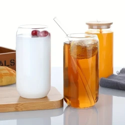 6 Pack Glass Cup Set with Bamboo Lids & Glass Straws - 500ml