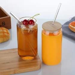 6 Pack Glass Cup Set with Bamboo Lids & Glass Straws - 500ml