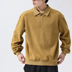 Fashion Lapel Half-zip Sweatshirt Winter Warm Fleece Long Sleeve Top Men's Clothing