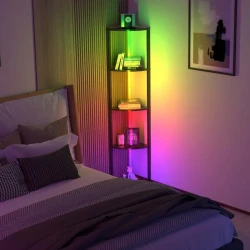 5-Tier Corner Shelf Bookcase with RGB LED Lights - Modern Standing Lamp