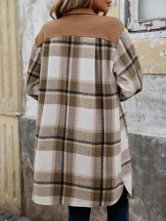 New Brushed Plaid Long Coat With Pockets Fashion Winter Jacket Outwear Women's Clothing