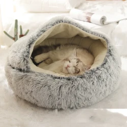 2 In 1 Dog And Cat Bed Pet Winter Bed Round Plush