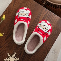 Plaid Santa Claus Slippers Winter Indoor Non-slip Floor Bedroom Fuzzy House Shoes For Women Home Slipper