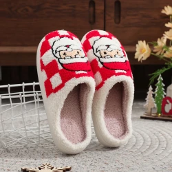 Plaid Santa Claus Slippers Winter Indoor Non-slip Floor Bedroom Fuzzy House Shoes For Women Home Slipper