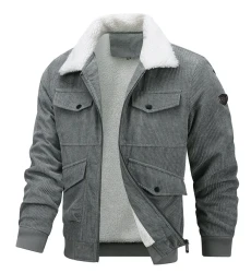 Winter Lapel Fleece Jacket With Pockets Warm Thicken Cotton Coat Men's Clothing