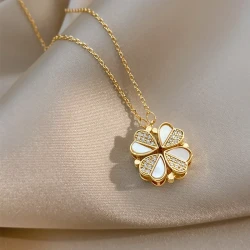 Elegant Four-Leaf Clover Heart Pendant Necklace