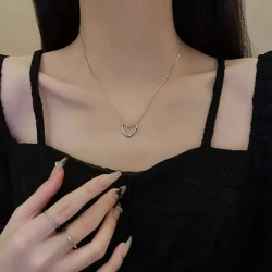 Stainless Steel Twist Hollow Heart Pendant Necklace Jewelry for Women and Girls