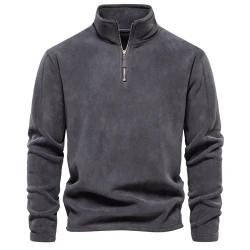 Stand-collar Zippered Sweatshirt With Fleece Winter Casual Pullover Top