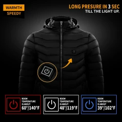 Men Heated Puffer Jacket Electric Heating Coat Insulated Hood Windbreaker 9Heat Zones