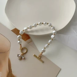 Natural Stone Pearl Pendant Bracelet For Woman Exquisite New Lucky Cuff Bracelet Anniversary Gift Luxury Jewelry