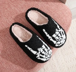 Halloween Skull Finger Rock Embroidered Printed Cotton Slippers