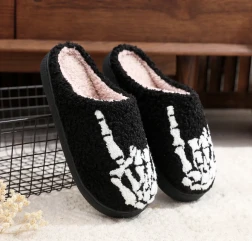 Halloween Skull Finger Rock Embroidered Printed Cotton Slippers