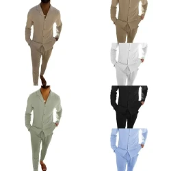 Casual Long-sleeved Suits Fashion Lapel Single-breasted Shirt Top And Slim-fit Trousers Men Clothing