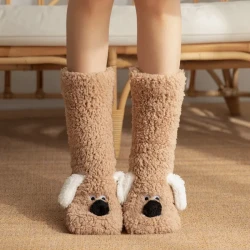 Cute Cartoon Dog Floor Socks Winter Warm Non-slip Plush Socks